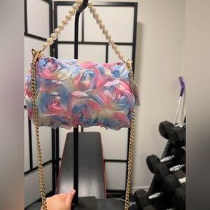 Floral Pastel Handbag with Pearl Handle
